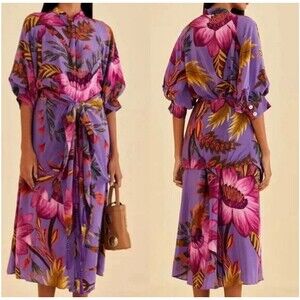 New With Tags FARM RIO Maxi flowers Purple Floral Shirtdress - Size Medium